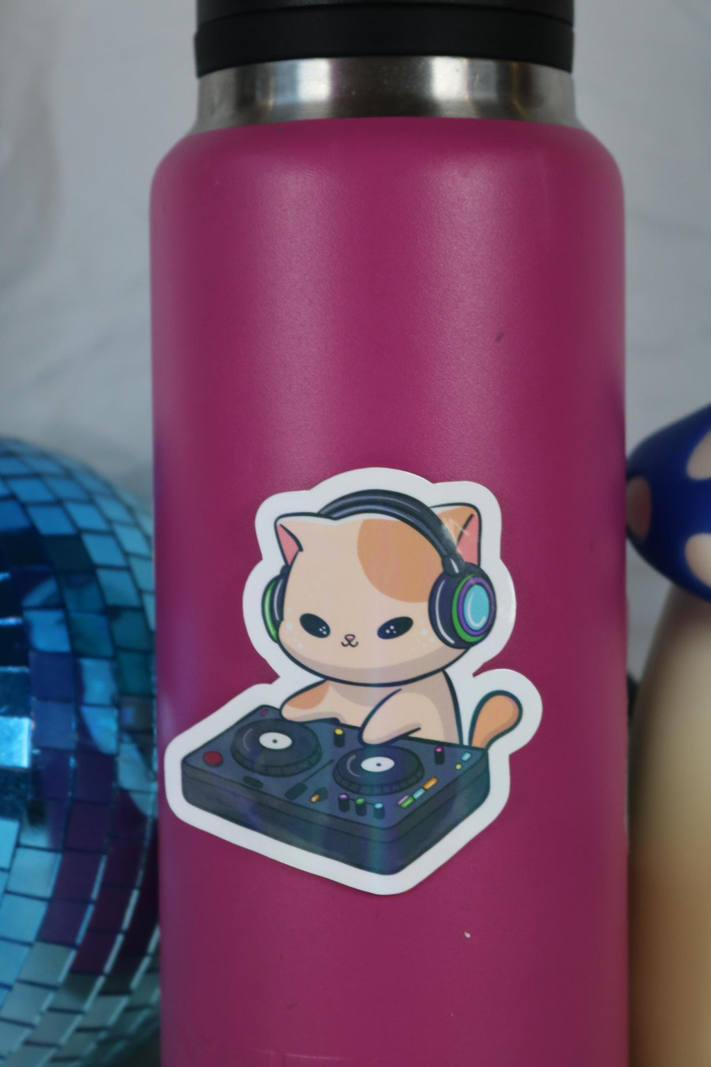 DJ Catnip Sticker: Kawaii Kitty with Headphones - Holographic Vinyl