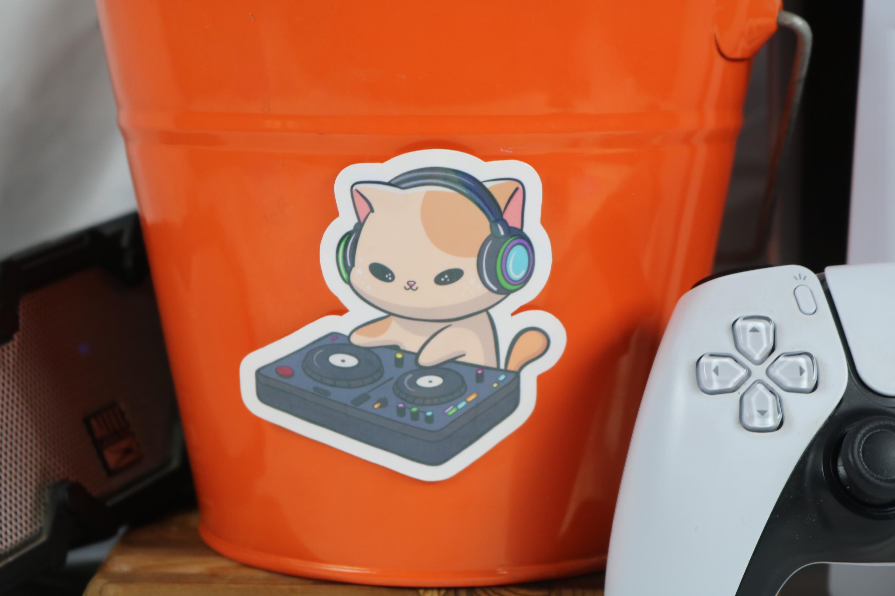DJ Catnip Sticker: Kawaii Kitty with Headphones - Holographic Vinyl