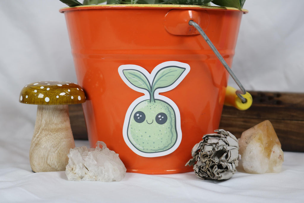 Little bean sticker - rainbow matte white holographic plant design - 3" x 3" handmade sticker for laptops & water bottles -