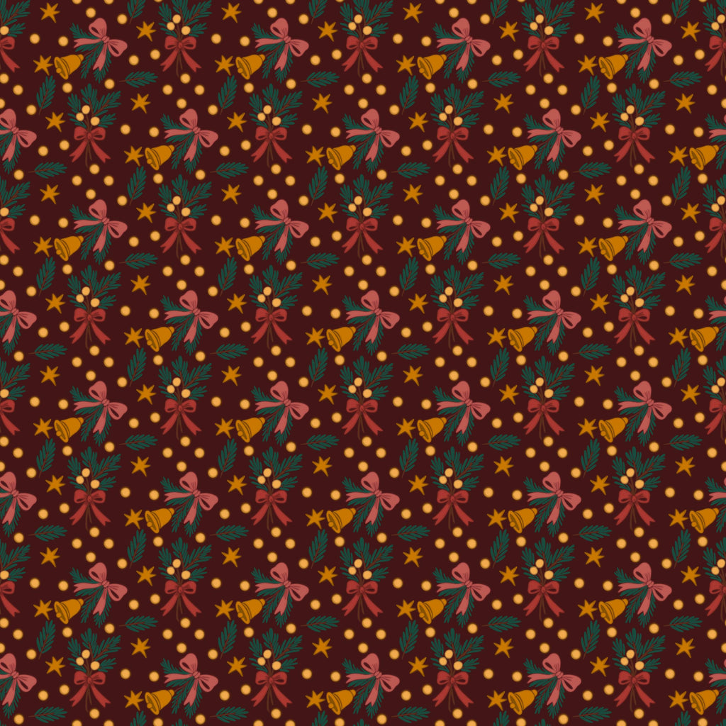 Christmas Bells and Bows Seamless Pattern: Sublimation Design (PNG)