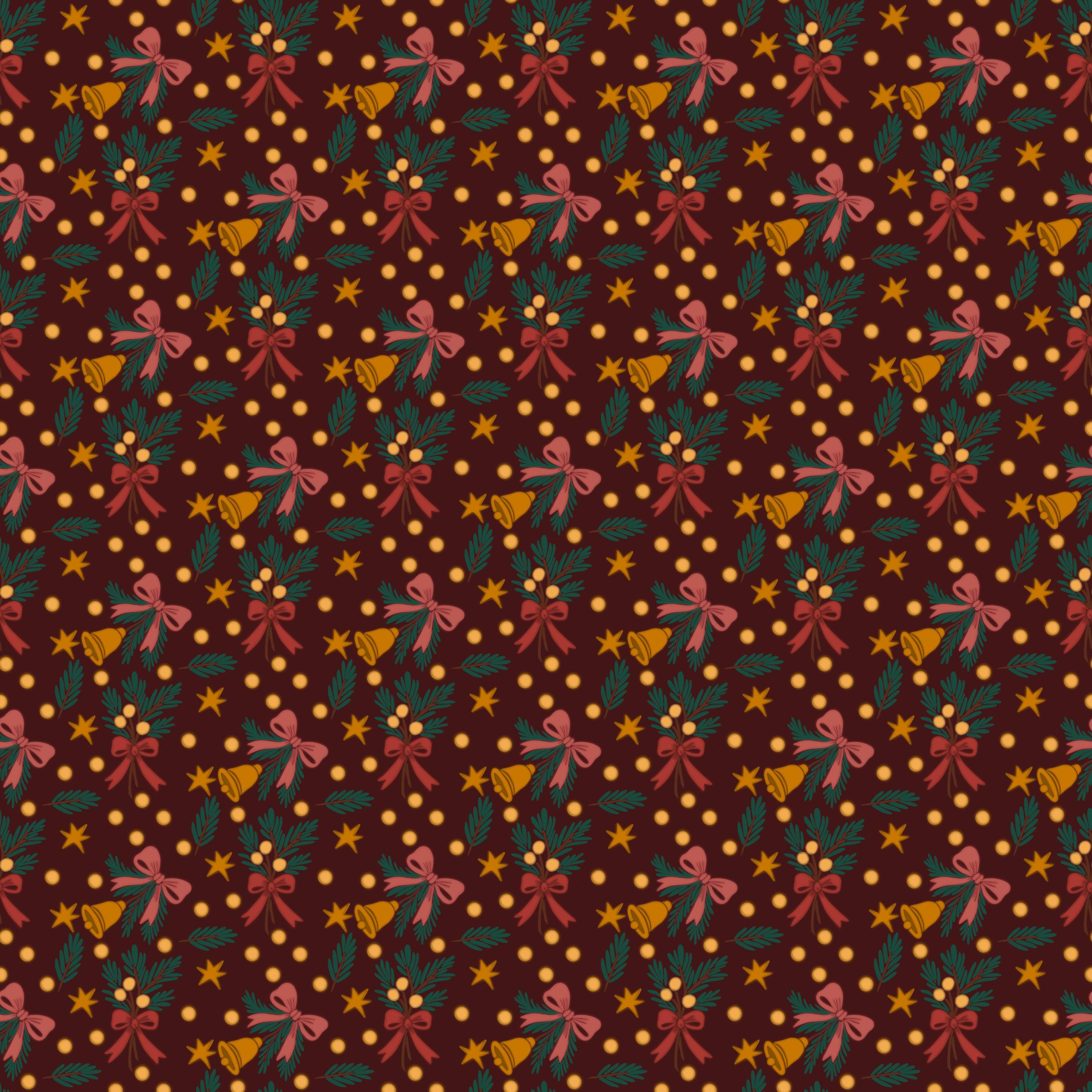 Christmas Bells and Bows Seamless Pattern: Sublimation Design (PNG)