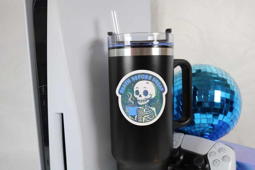 Death before decaf - 3x3 vinyl holographic sticker