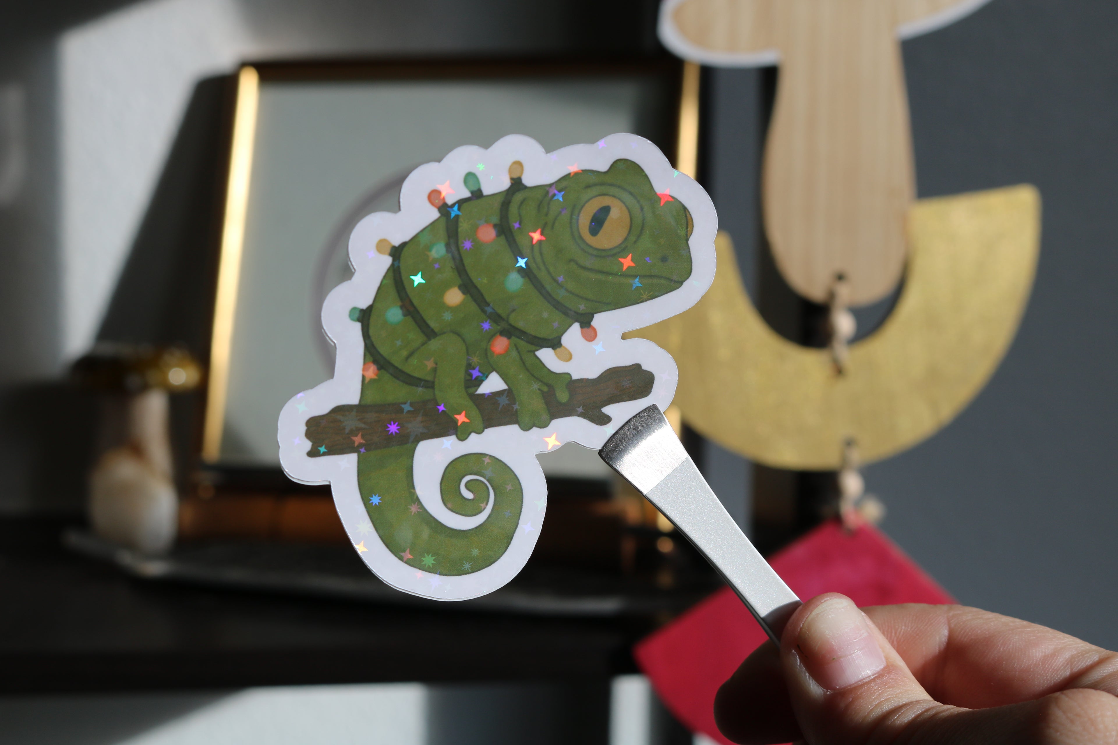Christmas Lights Chameleon Sticker  – 3” Sticker