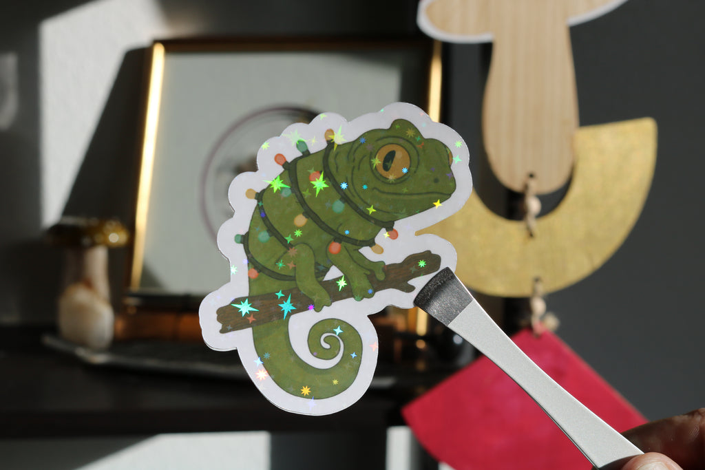 Christmas Lights Chameleon Sticker  – 3” Sticker