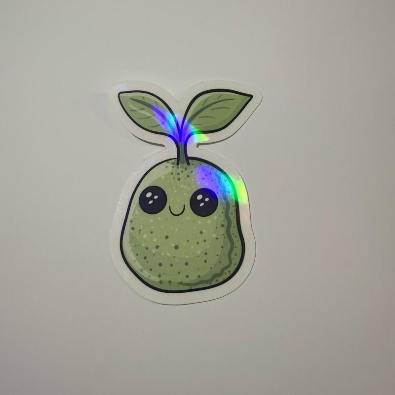 Little bean sticker - rainbow matte white holographic plant design - 3" x 3" handmade sticker for laptops & water bottles -