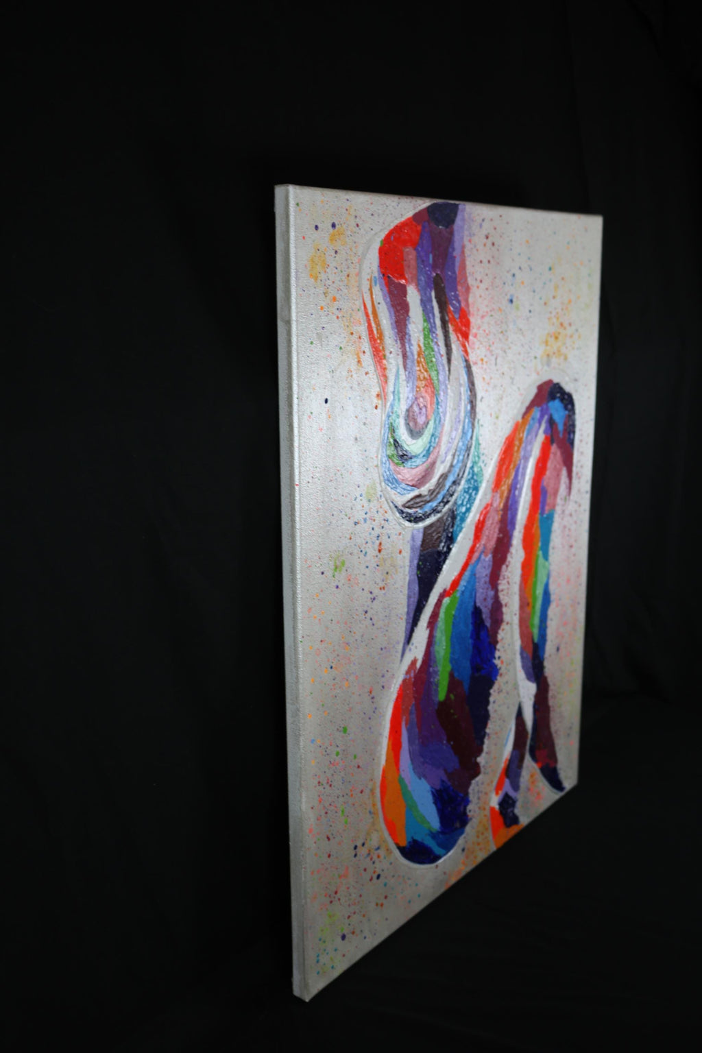 Original Acrylic Canvas Painting: Rainbow Cosmic Silhouette - Signed