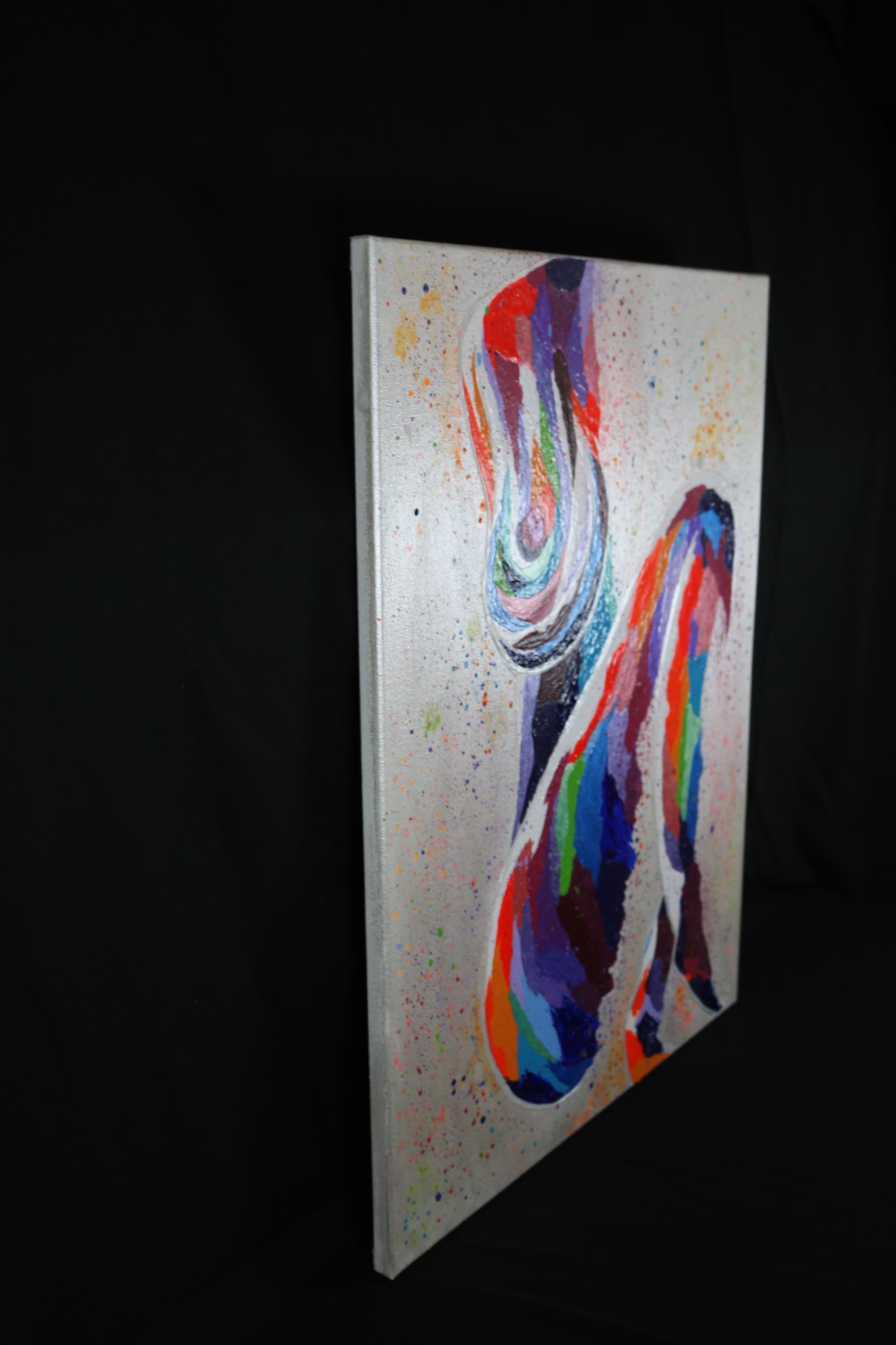 Original Acrylic Canvas Painting: Rainbow Cosmic Silhouette - Signed