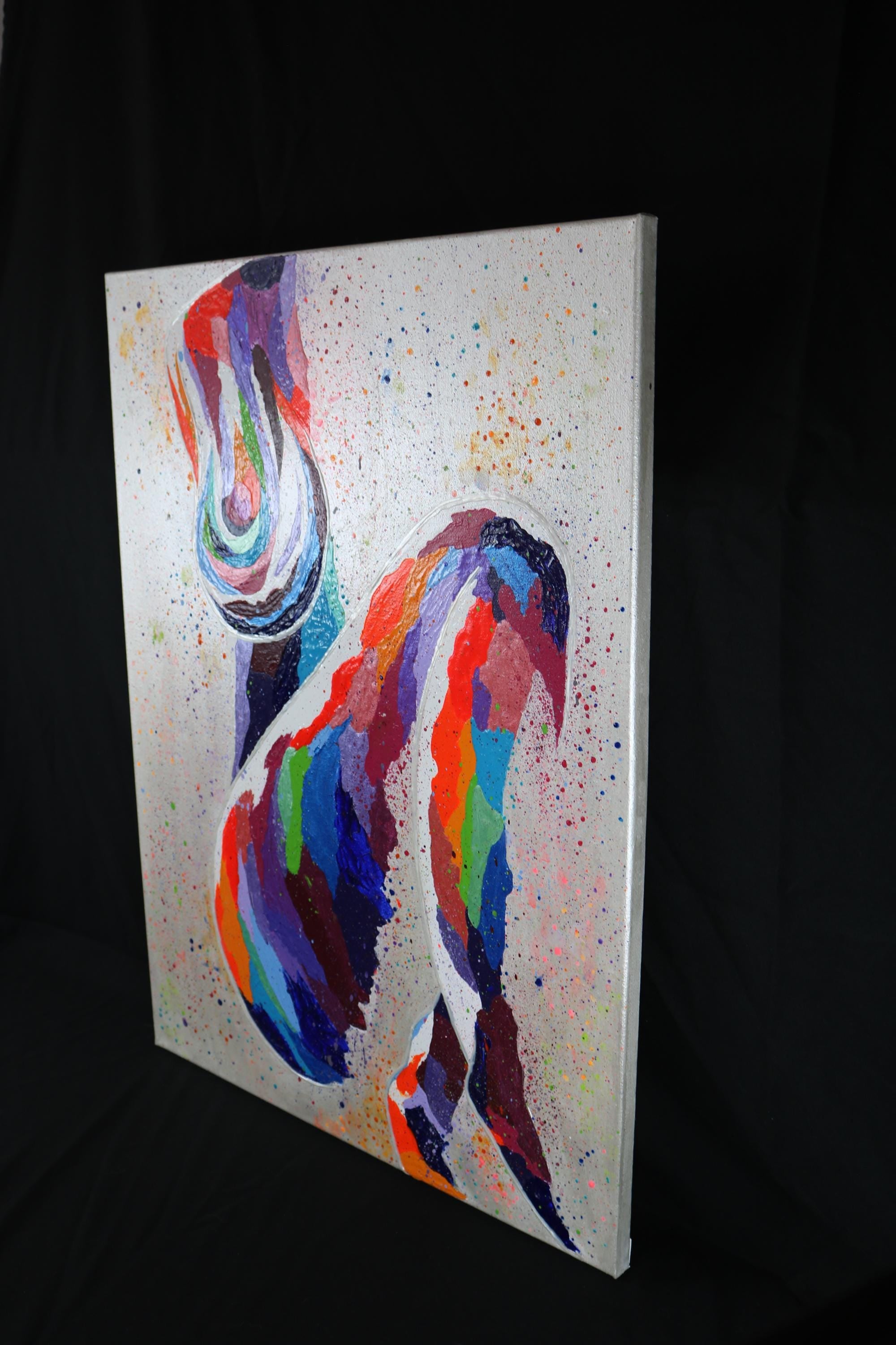 Original Acrylic Canvas Painting: Rainbow Cosmic Silhouette - Signed