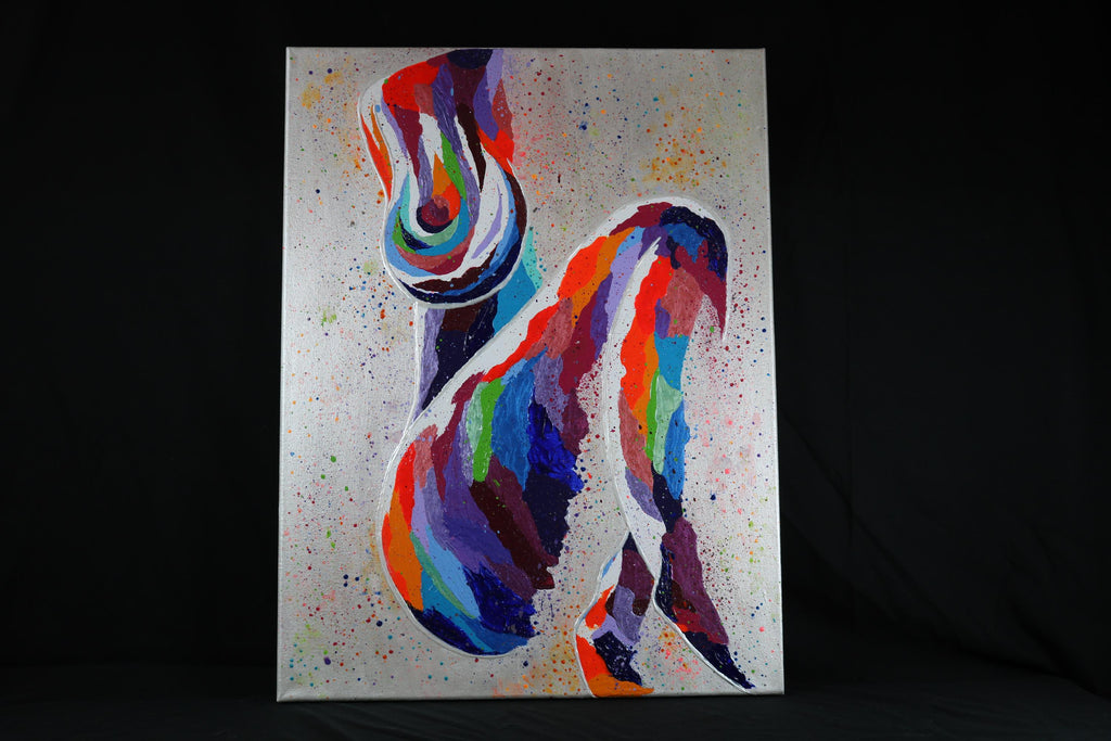 Original Acrylic Canvas Painting: Rainbow Cosmic Silhouette - Signed