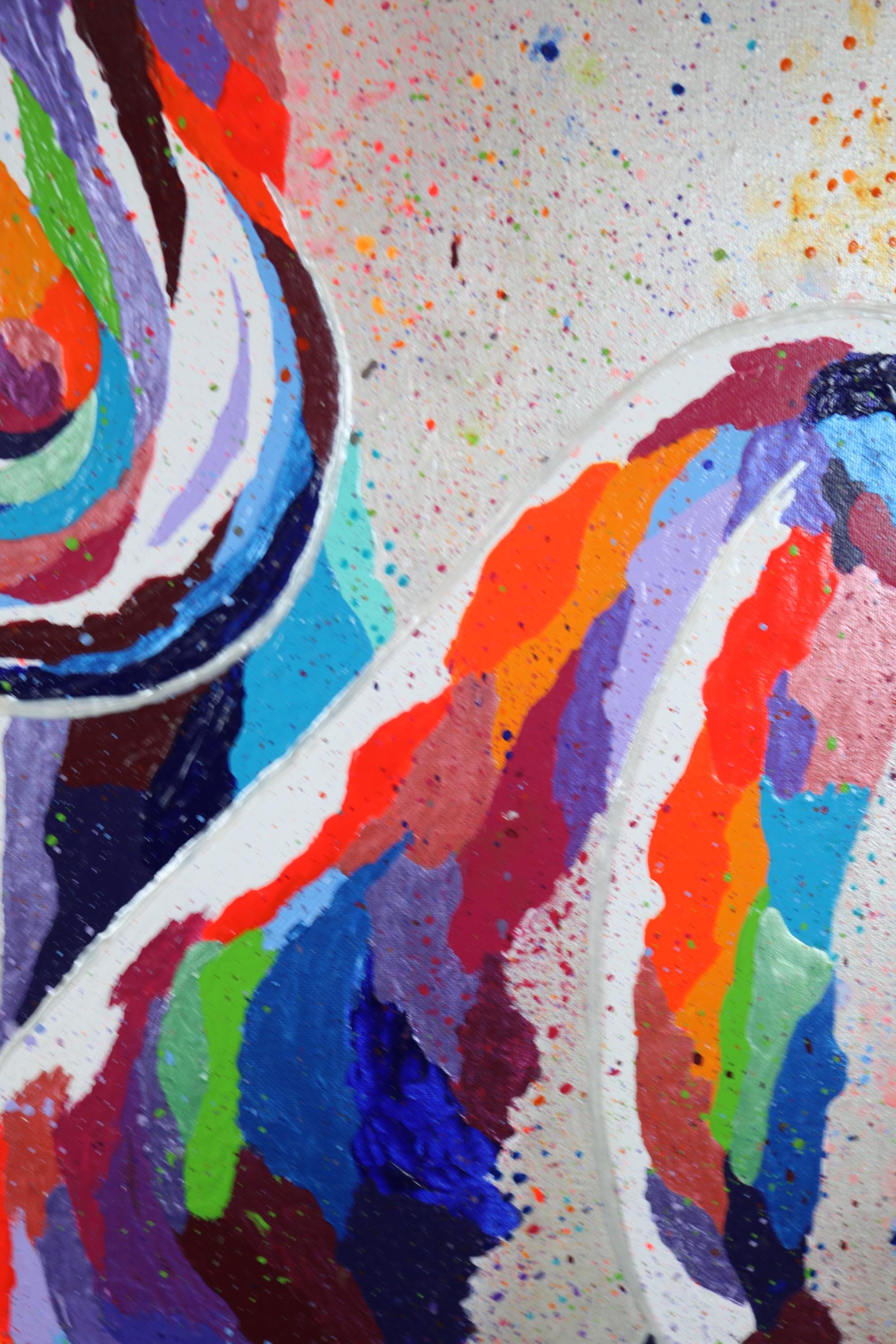 Original Acrylic Canvas Painting: Rainbow Cosmic Silhouette - Signed