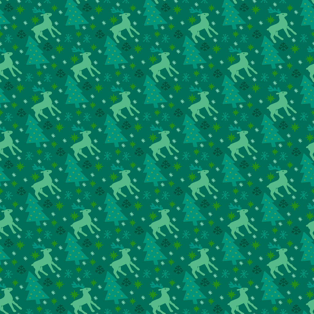 Green Reindeer and Christmas Tree Pattern: Sublimation Design (PNG)