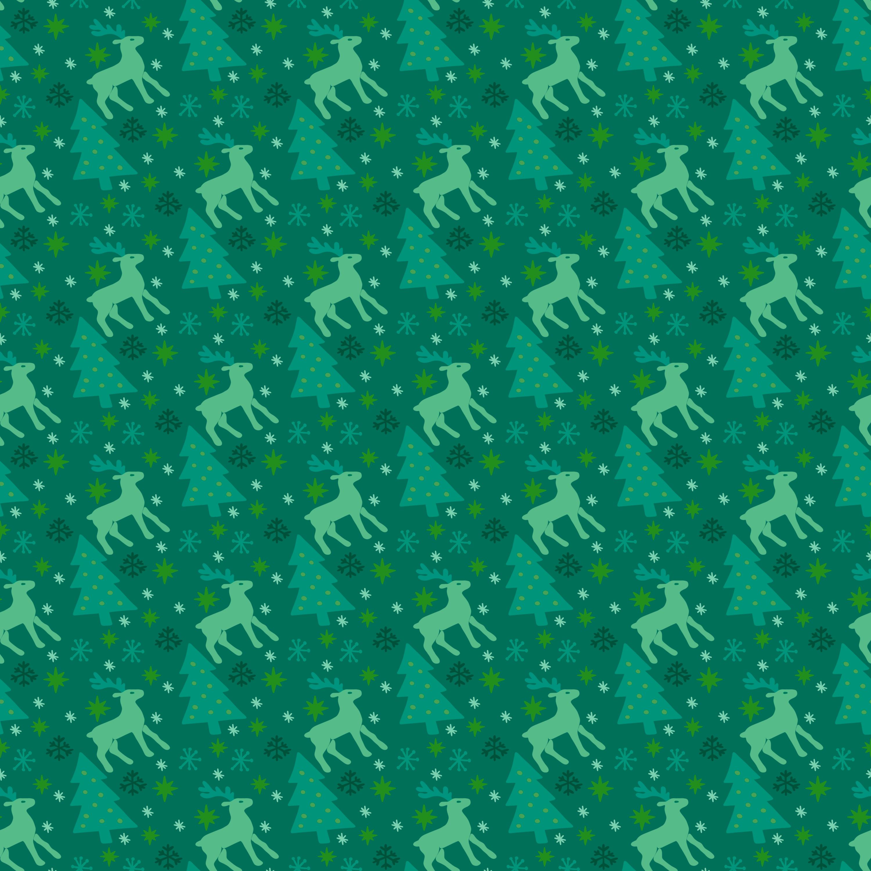 Green Reindeer and Christmas Tree Pattern: Sublimation Design (PNG)