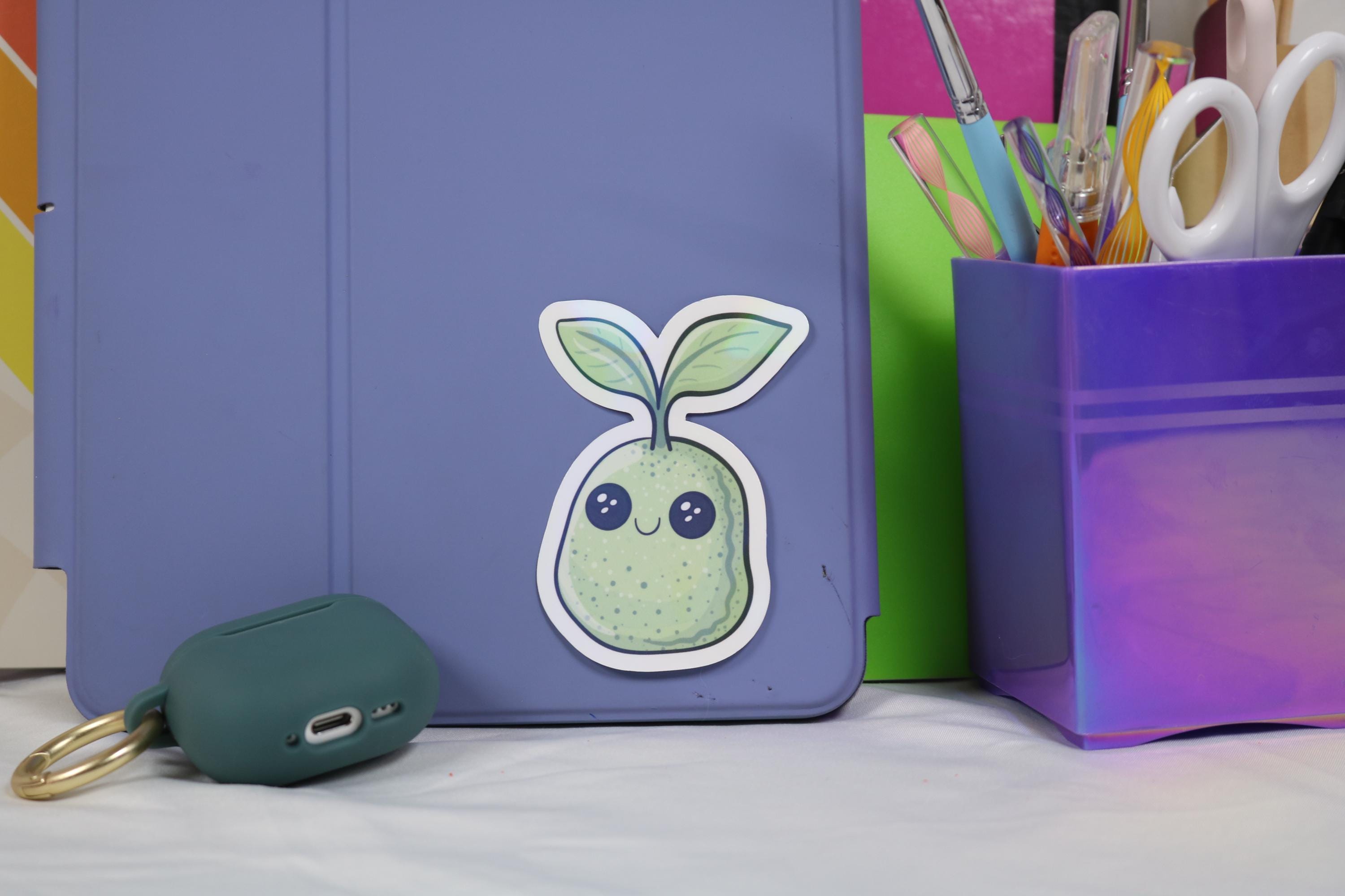 Little bean sticker - rainbow matte white holographic plant design - 3" x 3" handmade sticker for laptops & water bottles -