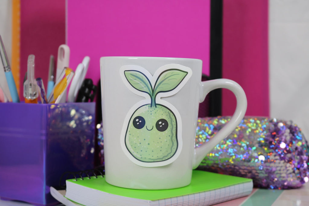 Little bean sticker - rainbow matte white holographic plant design - 3" x 3" handmade sticker for laptops & water bottles -