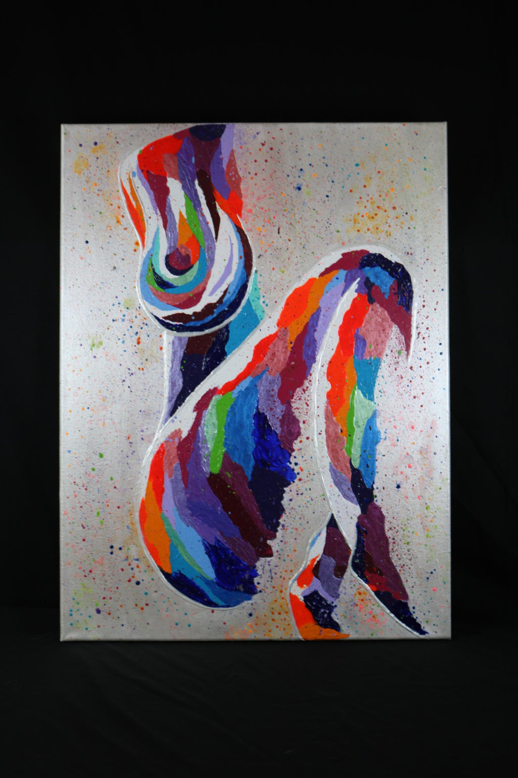 Original Acrylic Canvas Painting: Rainbow Cosmic Silhouette - Signed