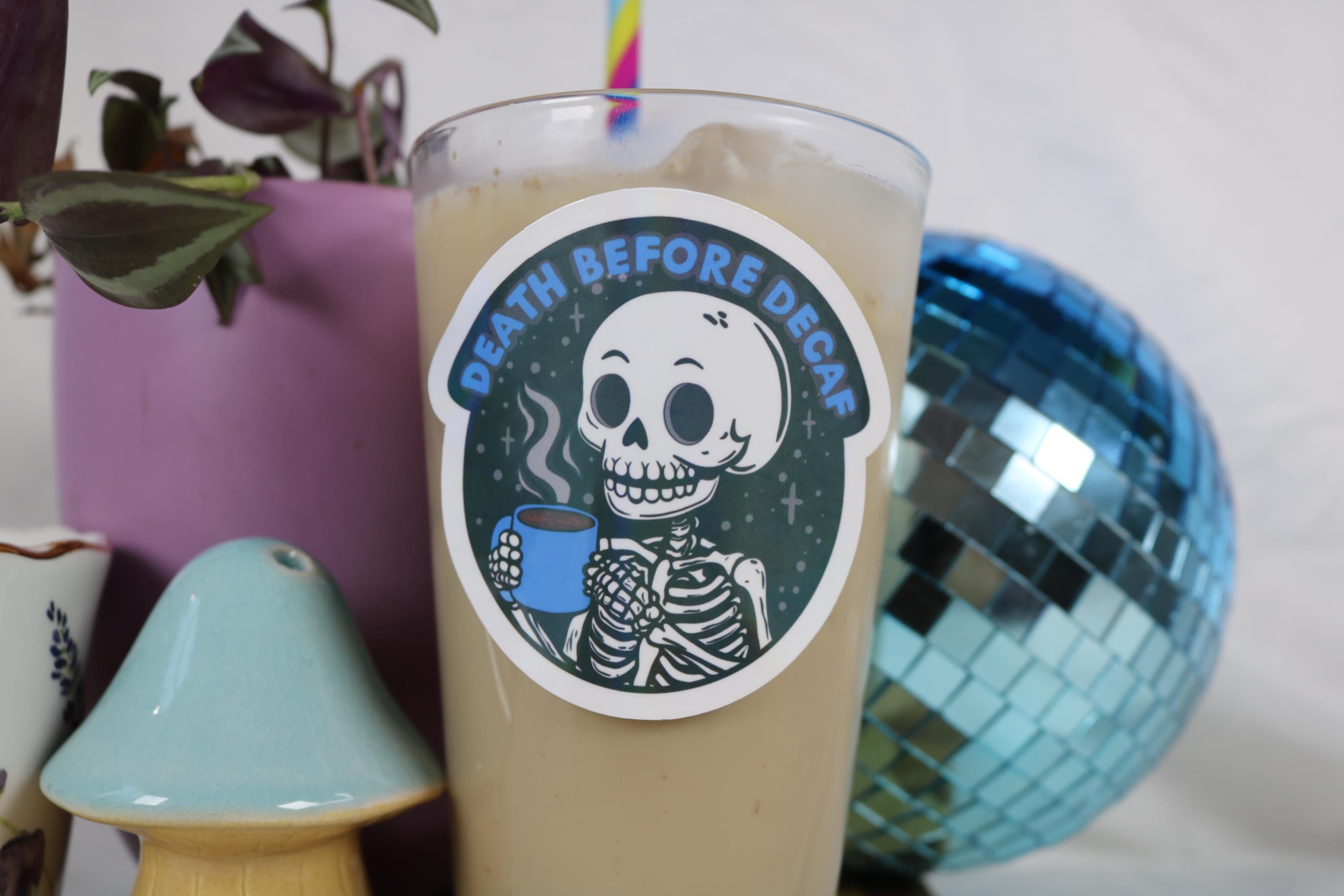 Death before decaf - 3x3 vinyl holographic sticker