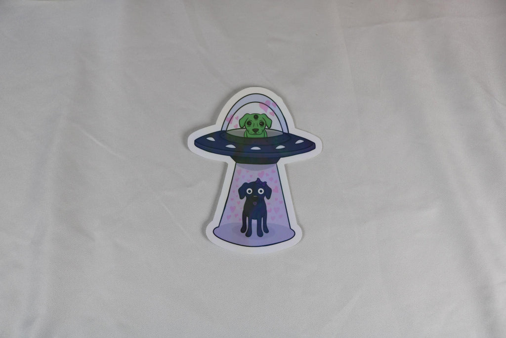 Alien Abduction Dog Sticker: Holographic UFO Vinyl Decal