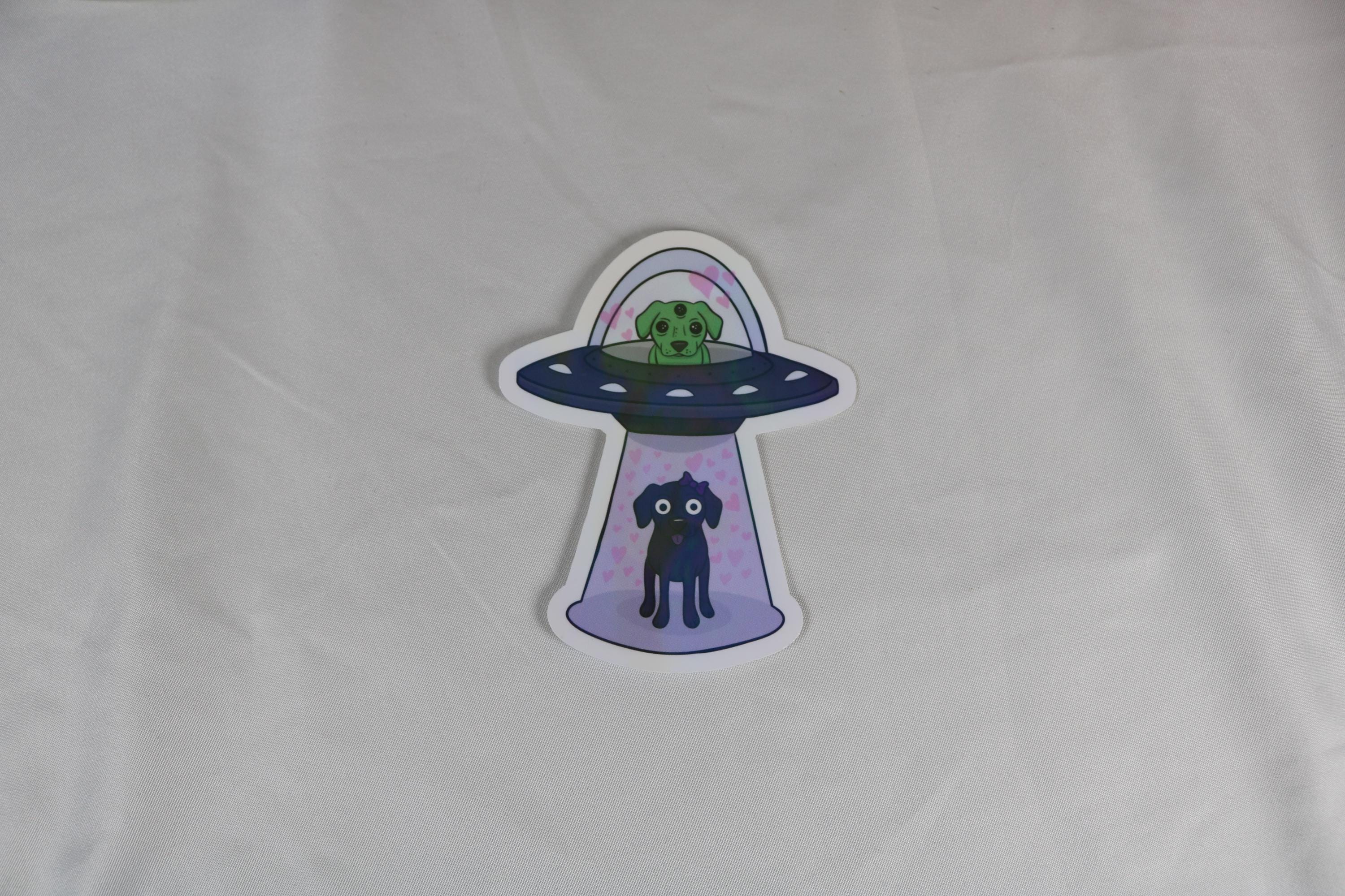 Alien Abduction Dog Sticker: Holographic UFO Vinyl Decal